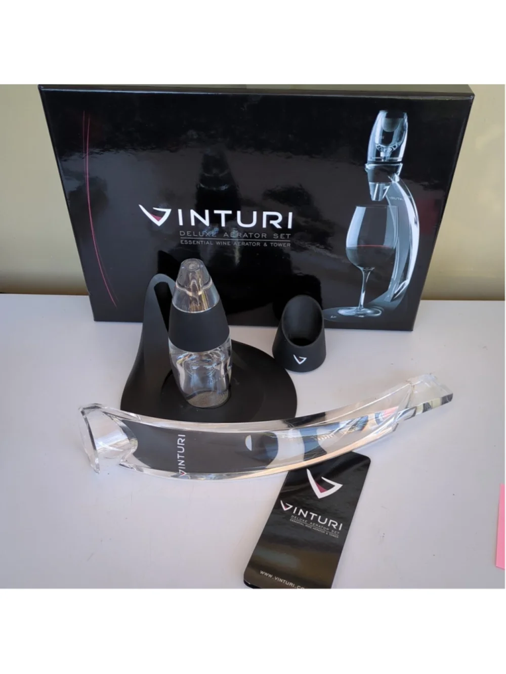 Vinturi Red Wine Aerator Tower Set With Stand And Filter, Black Color